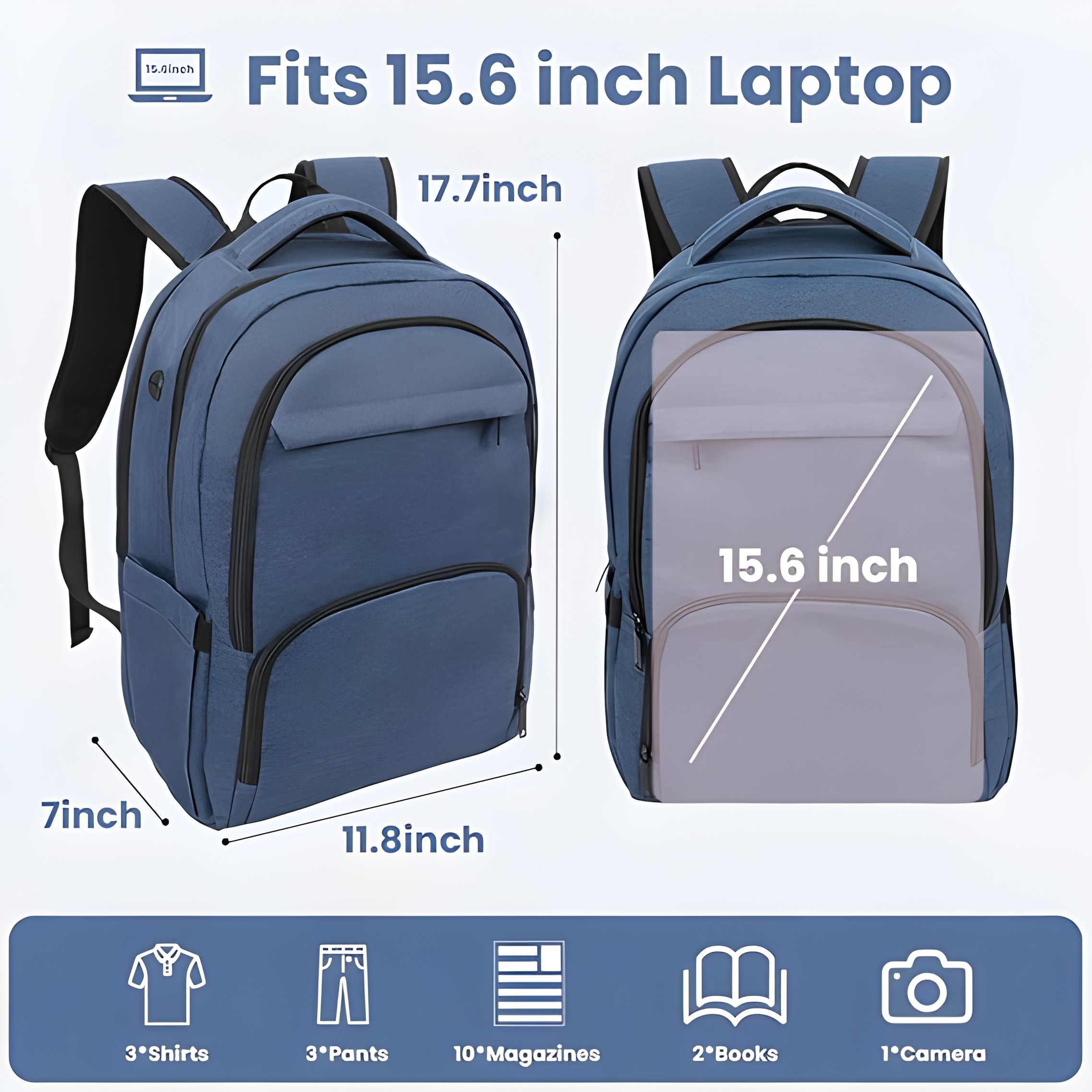 AeroShield Travel Backpack – Anti-Theft Business & USB Charging Backpack for Work & School (Navy Blue) - Image 6