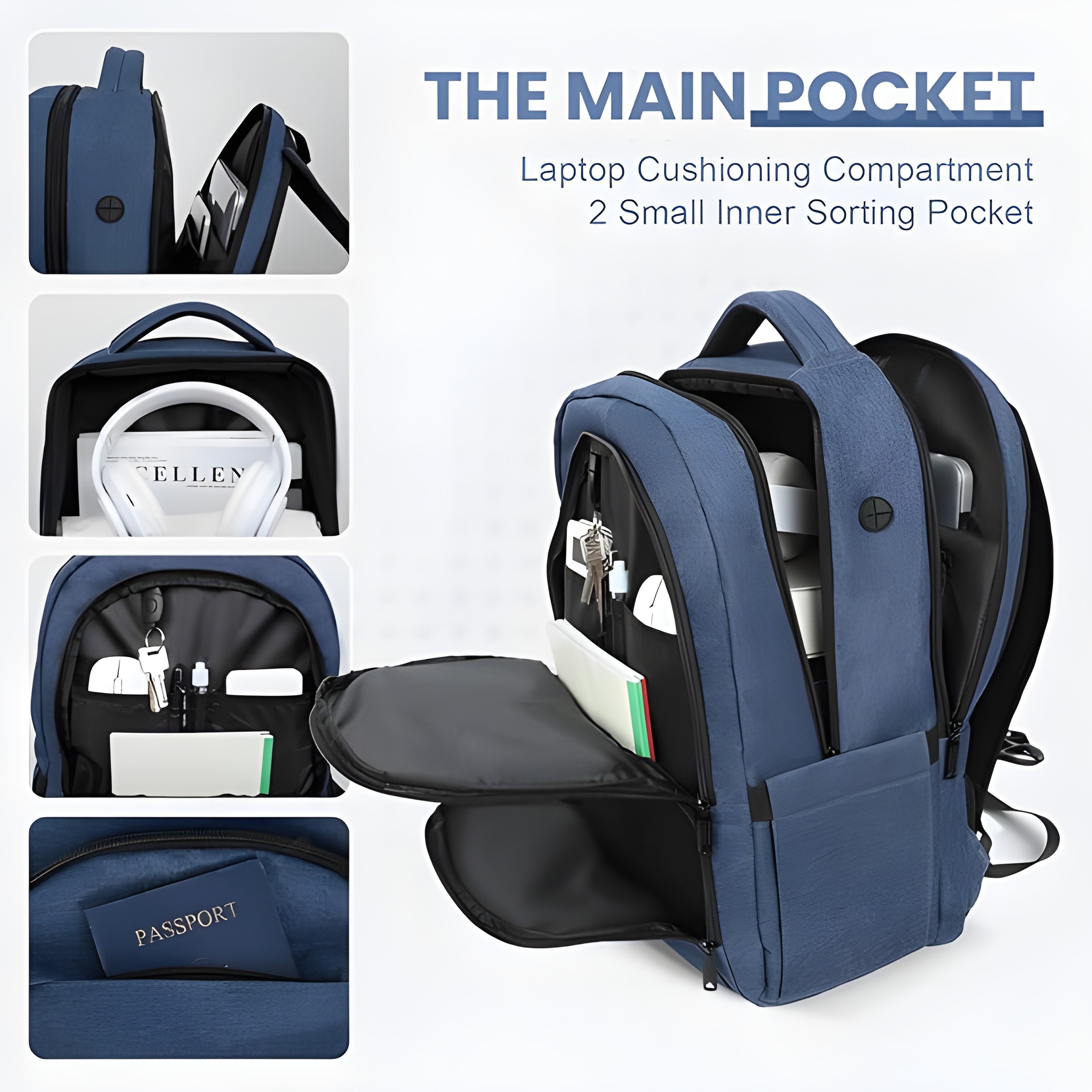 AeroShield Travel Backpack – Anti-Theft Business & USB Charging Backpack for Work & School (Navy Blue) - Image 4